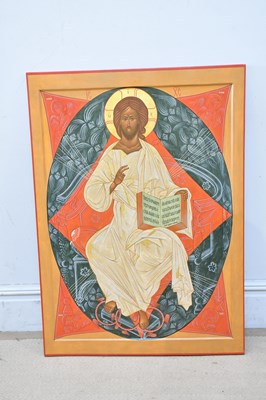 Lot 315 - A large modern painted panel icon, 111 x 80cm.