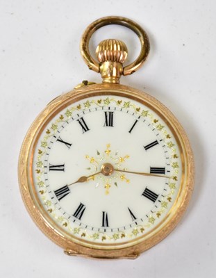 Lot 1296 - A 14ct gold small open face fob watch, the...