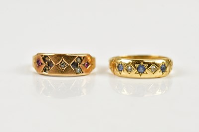 Lot 95 - An 18ct yellow gold sapphire and diamond ring,...