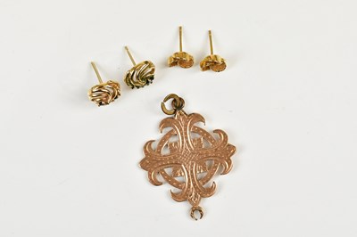 Lot 14 - A 9ct rose gold pendant, approx 4g, and two...