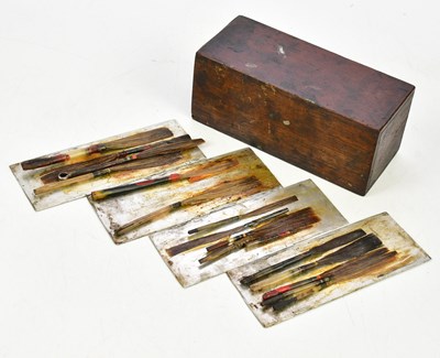 Lot 1471 - A 20th century oak brush box, with sliding...