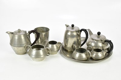 Lot 1580 - A five piece pewter Reliable tea set, a pewter...