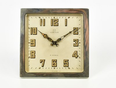 Lot 1350 - OMEGA; an Art Deco eight day desk clock, the...