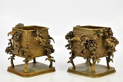 Lot 1594 - A pair of reproduction Oriental bronze vases,...