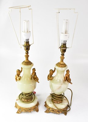 Lot 140 - Three pairs of lamps, comprising two cut glass...