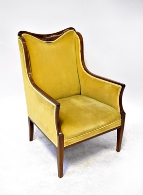 Lot 7 - A late 19th/early 20th century Sheraton-style crossbanded and inlaid mahogany armchair