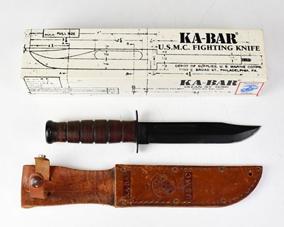 Lot 379 - KA-BAR; a boxed U.S.M.C. fighting knife with 6...