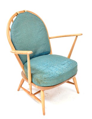 Lot 8 - ERCOL; a 1970s stick-back open arm elbow chair...