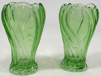 Lot 240 - A pair of 1930s green uranium glass vases of...