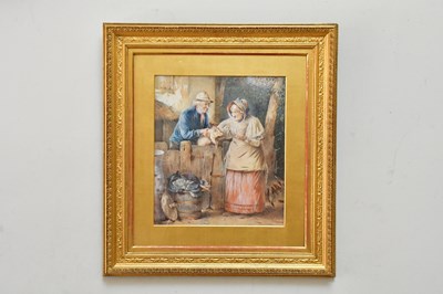 Lot 1678 - UNATTRIBUTED; watercolour of a male passing a...