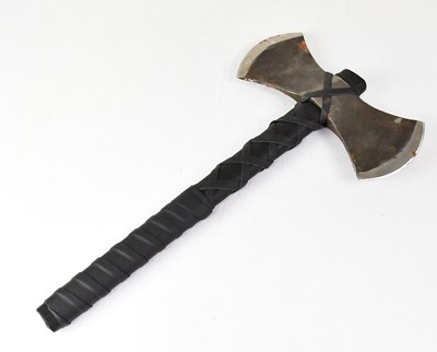 Lot 384 - RAVEN FORGE; a blacked double bit throwing axe,...