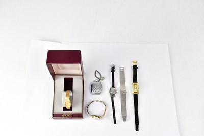 Lot 1356 - Six ladies' watches comprising a gold-plated...
