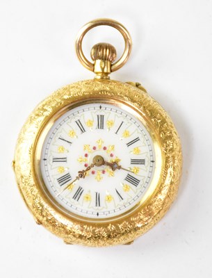 Lot 1295 - A small 18ct gold cased fob watch, the white...
