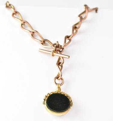 Lot 1301 - A 9ct rose gold elongated link pocket watch...