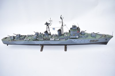 Lot 401 - SURCOUF D621; a wooden model battleship, with...