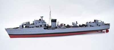 Lot 234 - A plastic model of a gun ship with grey body...