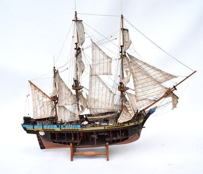 Lot 218 - A wooden model of a barque or schooner with...