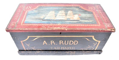 Lot 300 - A 19th century style wooden sea chest, painted...