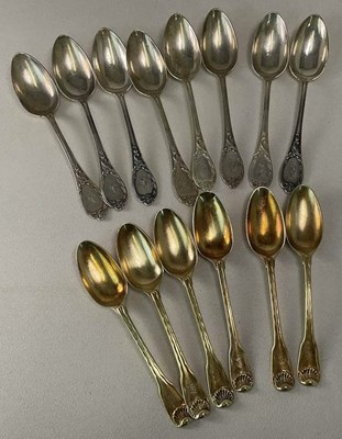 Lot 1504 - A set of six gilded white metal tablespoons...