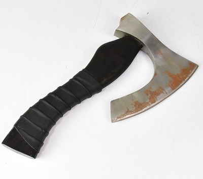 Lot 351 - A re-enactment hatchet with black leather...