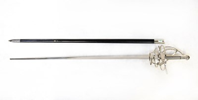 Lot 353 - A re-enactment Medieval basket-hilted rapier,...