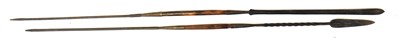 Lot 408 - Two African double-ended spears, one with leaf-...