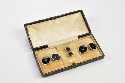 Lot 13 - A cased set of white metal enamel decorated...