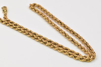 Lot 1246 - A 9ct yellow gold rope twist chain, length...