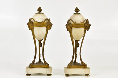 Lot 1601 - A pair of bronze and marble garnitures,...