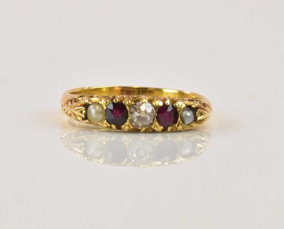 Lot 1259 - A 22ct yellow gold diamond, garnet and pearl...