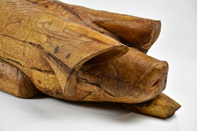 Lot 1149 - EDWARD 'TED' ROOCROFT (1918-1991); a large carved wooden sculpture in oak and yew, 'Pig el Greco Sow'.