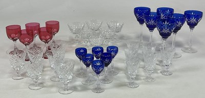 Lot 250 - Six Bohemian blue hock glasses and six liqueur...