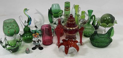 Lot 237 - A quantity of green and cranberry glass to...