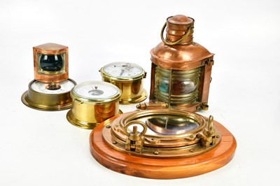Lot 1361 - Two reproduction brass cased barometers and a...