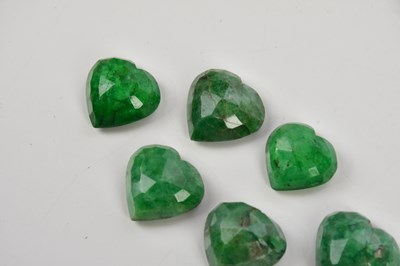 Lot 472 - Seven heart shaped natural emeralds (7) PLEASE...