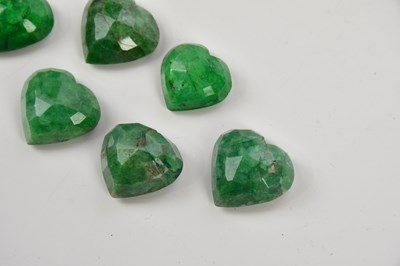 Lot 472 - Seven heart shaped natural emeralds (7) PLEASE...