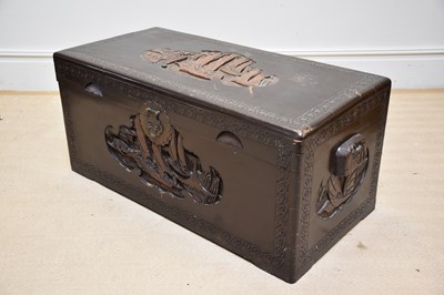 Lot 1185 - A Chinese carved camphor wood blanket chest...