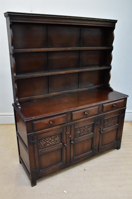 Lot 1115 - A reproduction oak dresser with plate rack...