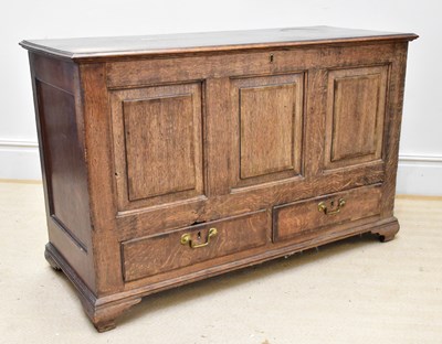 Lot 1155 - An 18th century crossbanded oak coffer with...