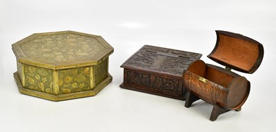 Lot 1403 - A brass octagonal sewing box, the hinged cover...