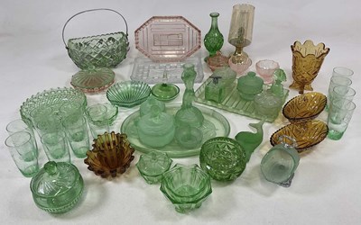 Lot 238 - A quantity of green and pink 1930s glass items...