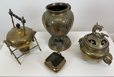 Lot 98 - A Chinese brass censer, incense burner and...