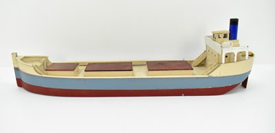 Lot 221 - A large wooden model of a flat hull barge,...