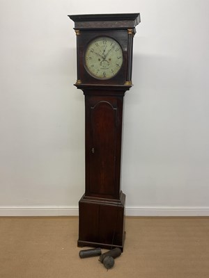 Lot 699 - An oak longcase clock with circular painted...