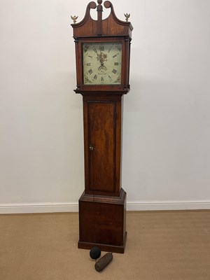 Lot 705 - An oak and mahogany crossbanded longcase clock,...