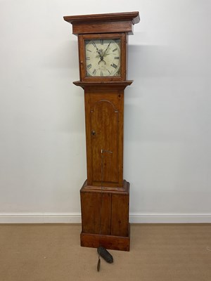 Lot 703 - A pine longcase clock with painted dial...