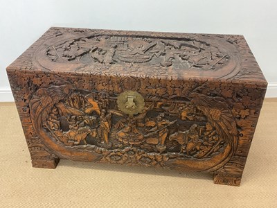 Lot 770 - A large Chinese carved camphorwood rectangular...