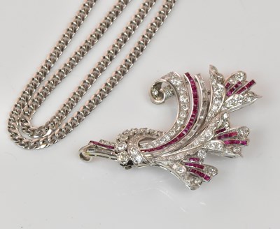 Lot 501 - A fine white metal diamond and ruby...