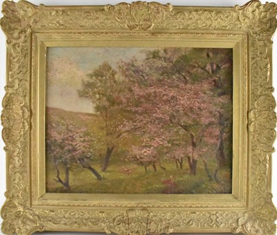 Lot 208 - UNATTRIBUTED; oil on canvas, orchard scene of...