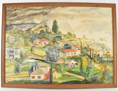 Lot 304 - BRIAN SKINNER; watercolour on board, village...